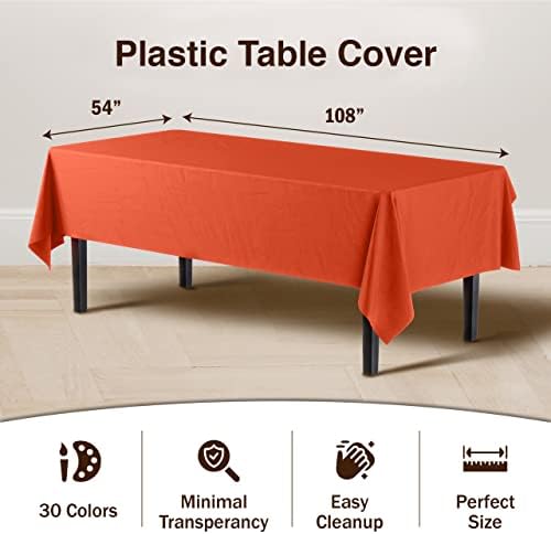 Orange Plastic Table Covers | 12 Pack | 54 in. x 108 in.