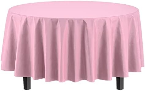 Round Pink Plastic Table Covers | 12 Pack | 84 in.