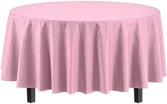 Round Pink Plastic Table Covers | 12 Pack | 84 in.