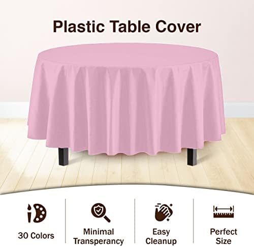 Round Pink Plastic Table Covers | 12 Pack | 84 in.