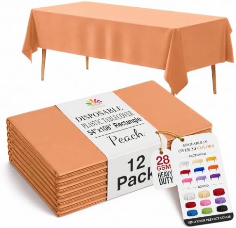 Peach Plastic Table Covers | 12 Pack | 54 in. x 108 in.