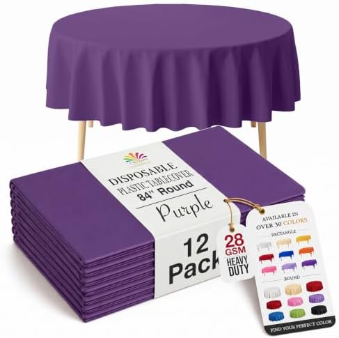 Round Purple Plastic Table Covers | 12 Pack | 84 in.
