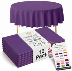 Round Purple Plastic Table Covers | 12 Pack | 84 in.