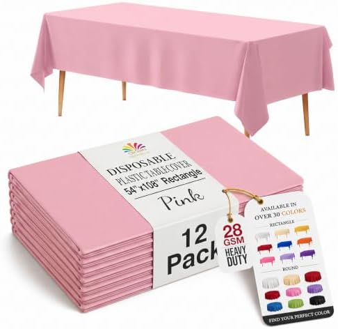 Pink Plastic Table Covers | 12 Pack | 54 in. x 108 in.