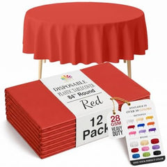 Round Red Plastic Table Covers | 12 Pack | 84 in.
