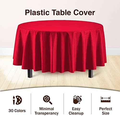 Round Red Plastic Table Covers | 12 Pack | 84 in.