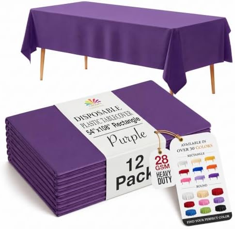 Purple Plastic Table Covers | 12 Pack | 54 in. x 108 in.