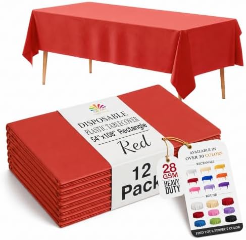 Red Plastic Table Covers | 12 Pack | 54 in. x 108 in.