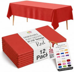 Red Plastic Table Covers | 12 Pack | 54 in. x 108 in.