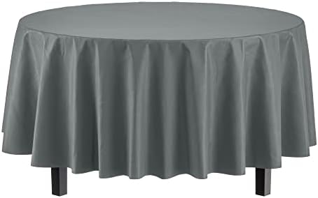 Round Silver Plastic Table Covers | 12 Pack | 84 in.