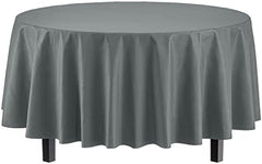 Round Silver Plastic Table Covers | 12 Pack | 84 in.