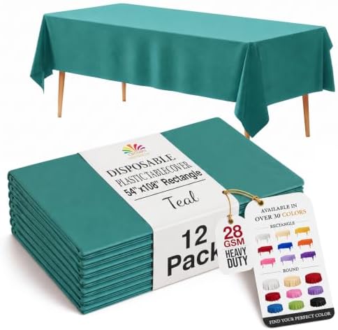 Teal Plastic Table Covers | 12 Pack | 54 in. x 108 in.