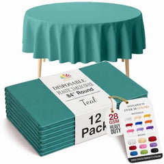Round Teal Plastic Table Covers | 12 Pack | 84 in.