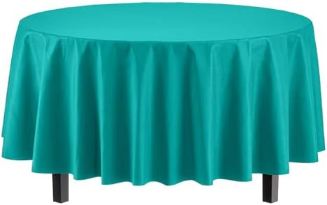 Round Teal Plastic Table Covers | 12 Pack | 84 in.