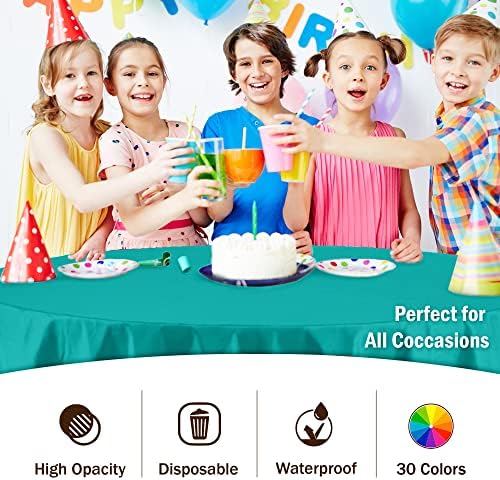 Round Teal Plastic Table Covers | 12 Pack | 84 in.