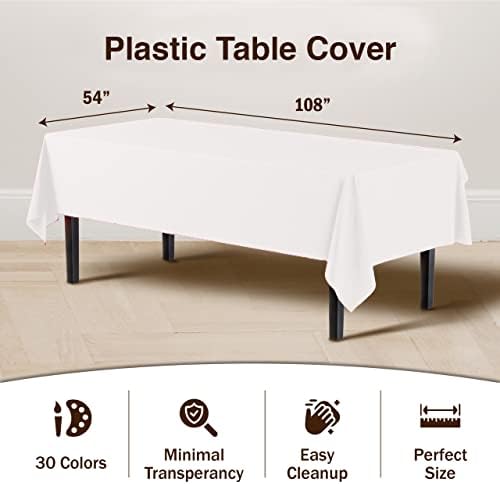 White Plastic Table Covers | 12 Pack | 54 in. x 108 in.