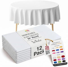 Round White Plastic Table Covers | 12 Pack | 84 in.