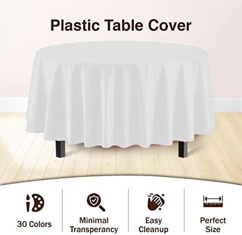 Round White Plastic Table Covers | 12 Pack | 84 in.