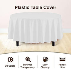 Round White Plastic Table Covers | 12 Pack | 84 in.