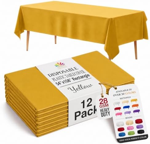 Yellow Plastic Table Covers | 12 Pack | 54 in. x 108 in.