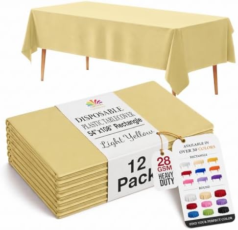 Light Yellow Plastic Table Covers | 12 Pack | 54 in. x 108 in.