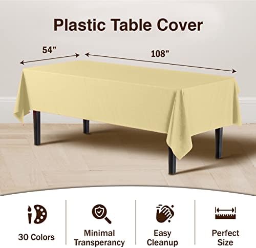 Light Yellow Plastic Table Covers | 12 Pack | 54 in. x 108 in.