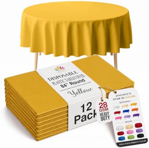 Round Yellow Plastic Table Covers | 12 Pack | 84 in.