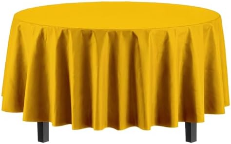 Round Yellow Plastic Table Covers | 12 Pack | 84 in.