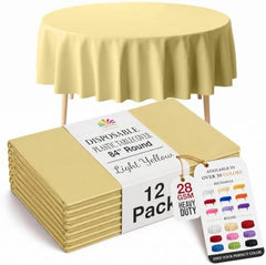 Round Light Yellow Plastic Table Covers | 12 Pack | 84 in.
