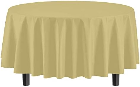 Round Light Yellow Plastic Table Covers | 12 Pack | 84 in.