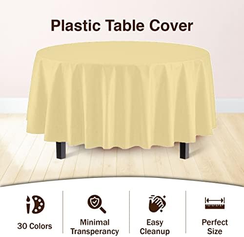 Round Light Yellow Plastic Table Covers | 12 Pack | 84 in.