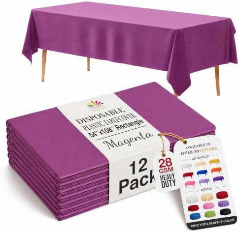 Magenta Plastic Table Covers | 12 Pack | 54 in. x 108 in.