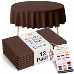 Round Brown Plastic Table Covers | 12 Pack | 84 in.