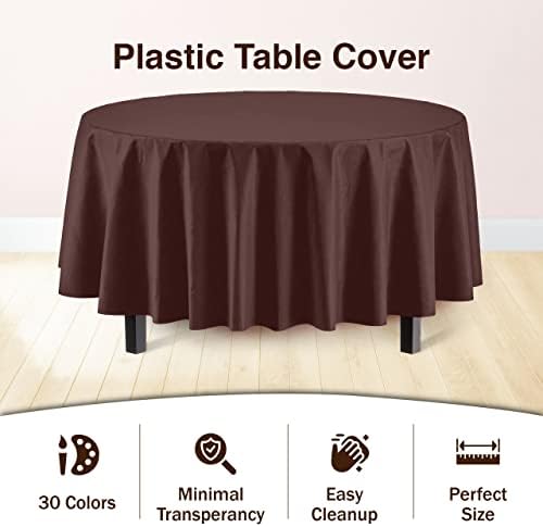 Round Brown Plastic Table Covers | 12 Pack | 84 in.