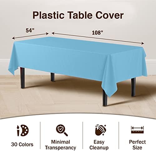 Sky Blue Plastic Table Covers | 12 Pack | 54 in. x 108 in.