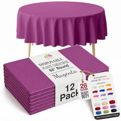 Round Magenta Plastic Table Covers | 12 Pack | 84 in.