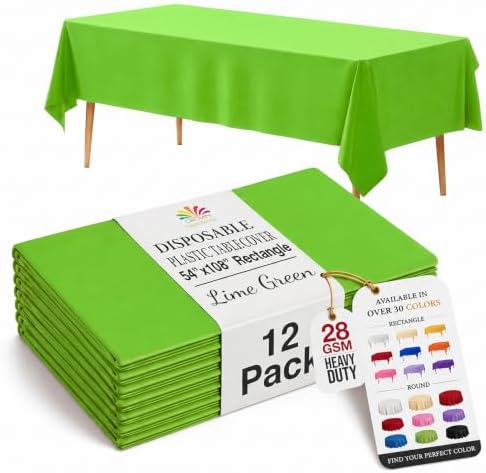 Lime Green Plastic Table Covers | 12 Pack | 54 in. x 108 in.