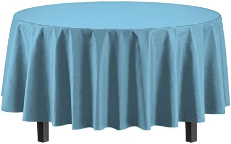 Round Sky Blue Plastic Table Covers | 12 Pack | 84 in.