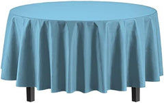 Round Sky Blue Plastic Table Covers | 12 Pack | 84 in.