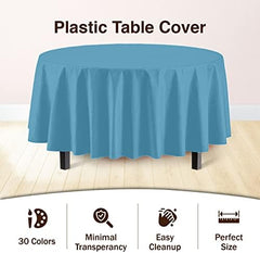 Round Sky Blue Plastic Table Covers | 12 Pack | 84 in.
