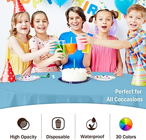 Round Sky Blue Plastic Table Covers | 12 Pack | 84 in.