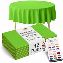 Round Lime Green Plastic Table Covers | 12 Pack | 84 in.