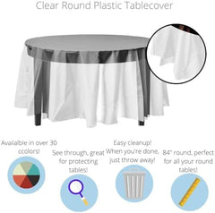 Round Clear Plastic Table Covers | 12 Pack | 84 in.