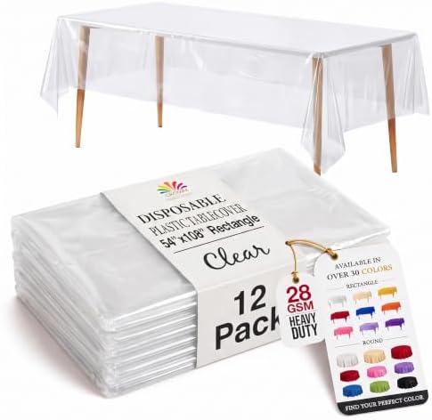 Clear Plastic Table Covers | 12 Pack | 54 in. x 108 in.
