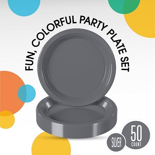 10 in. Silver Plastic Plates | 50 Count