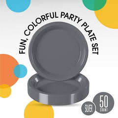10 in. Silver Plastic Plates | 50 Count