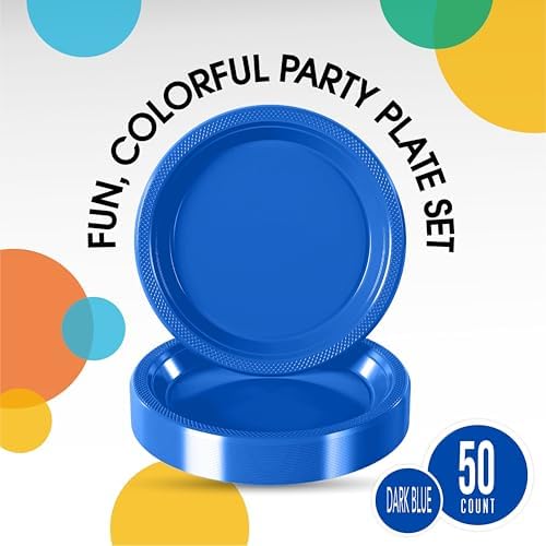 10 in. Dark Blue Plastic Plates | 50 Count
