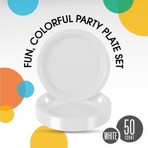7 in. White Plastic Plates | 50 Count