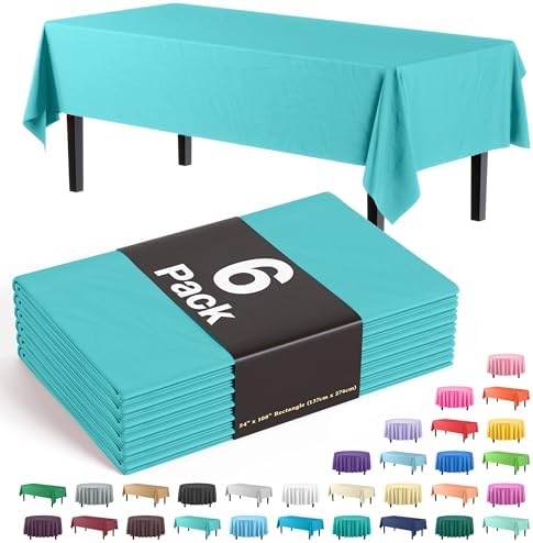 Aqua Blue Plastic Table Covers | 6 Pack | 54 in. x 108 in.
