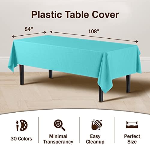 Aqua Blue Plastic Table Covers | 6 Pack | 54 in. x 108 in.